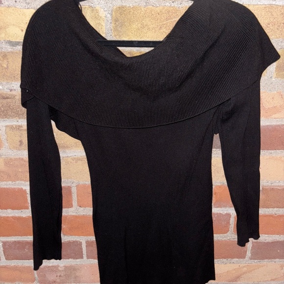 White House Black Market Off-Shoulder Black Sweater - Picture 3 of 5